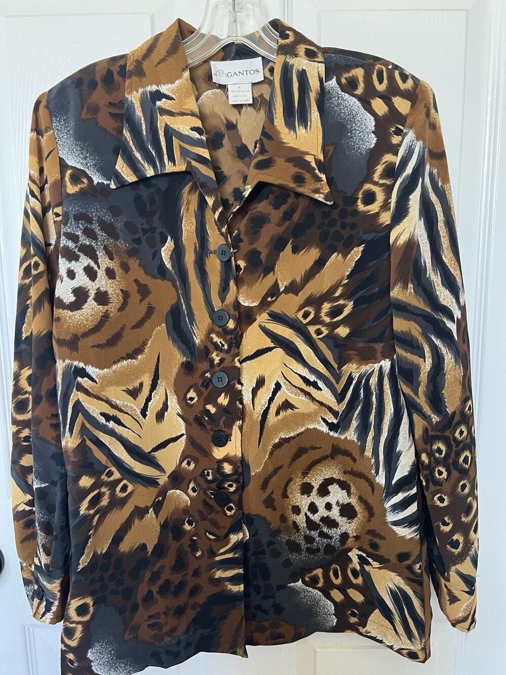 VTG Gantos Womens Mixed Animal Print Button Down Shirt Blouse Brown Black S 6